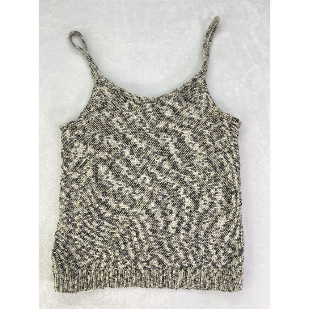 Madewell Knit Button Gray Cream Tank Top Cropped ribbed bottom Woman's‎ Sz S